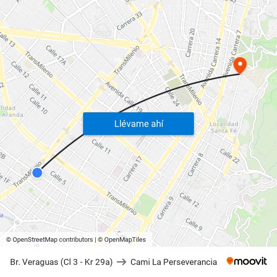 Br. Veraguas (Cl 3 - Kr 29a) to Cami La Perseverancia map