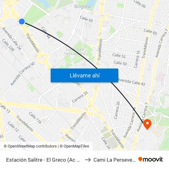 Estación Salitre - El Greco (Ac 26 - Ak 68) to Cami La Perseverancia map
