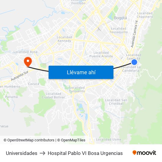 Universidades to Hospital Pablo VI Bosa Urgencias map