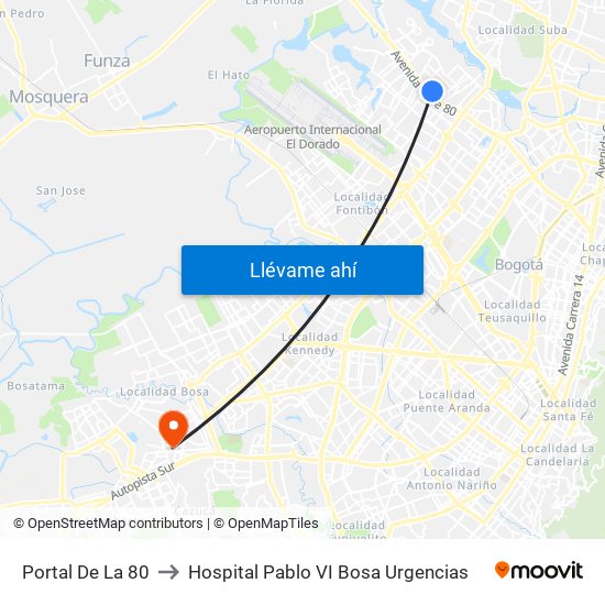 Portal De La 80 to Hospital Pablo VI Bosa Urgencias map