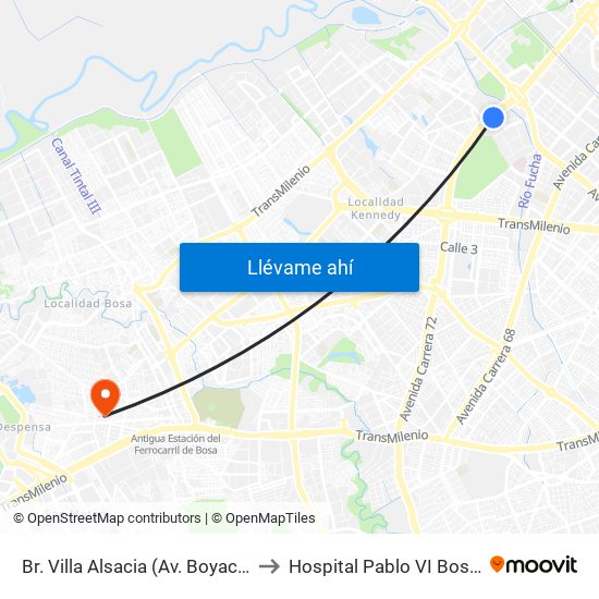 Br. Villa Alsacia (Av. Boyacá - Cl 12a) (A) to Hospital Pablo VI Bosa Urgencias map