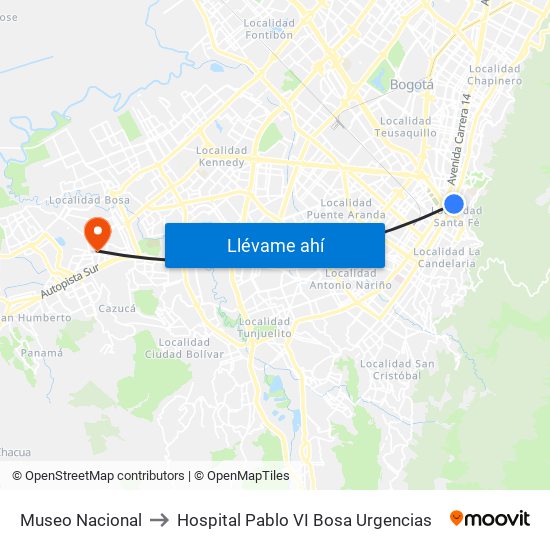 Museo Nacional to Hospital Pablo VI Bosa Urgencias map