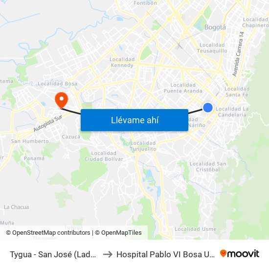 Tygua - San José (Lado Norte) to Hospital Pablo VI Bosa Urgencias map