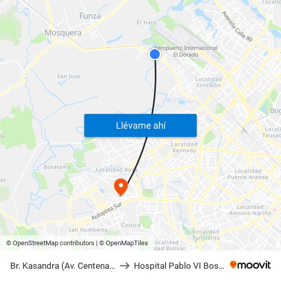 Br. Kasandra (Av. Centenario - Kr 134a) to Hospital Pablo VI Bosa Urgencias map