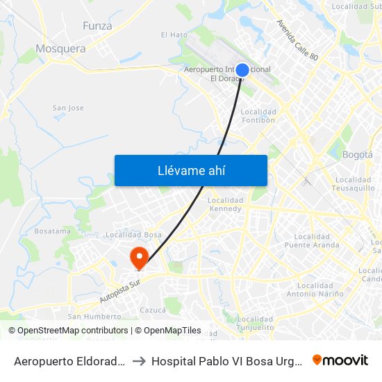 Aeropuerto Eldorado (B) to Hospital Pablo VI Bosa Urgencias map