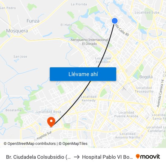 Br. Ciudadela Colsubsidio (Ac 80 - Kr 112a) to Hospital Pablo VI Bosa Urgencias map