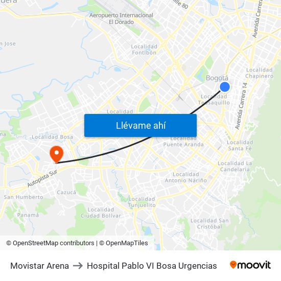 Movistar Arena to Hospital Pablo VI Bosa Urgencias map