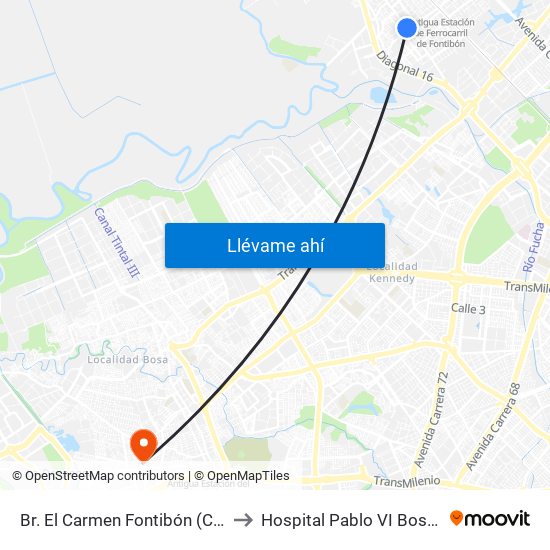 Br. El Carmen Fontibón (Cl 17 - Kr 100) to Hospital Pablo VI Bosa Urgencias map