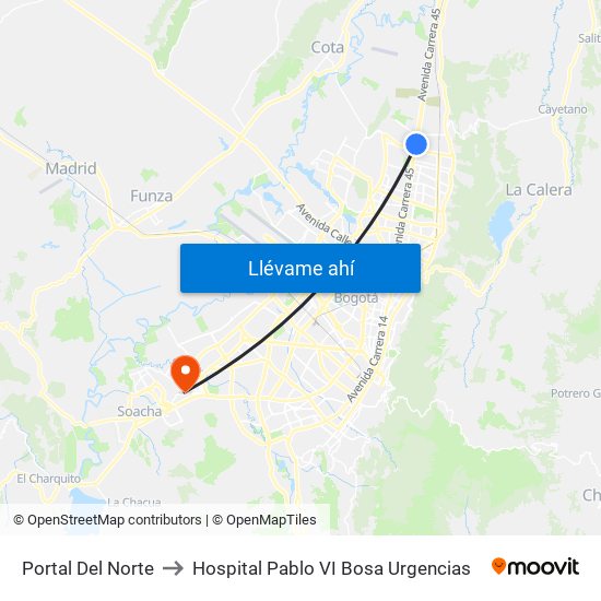 Portal Del Norte to Hospital Pablo VI Bosa Urgencias map