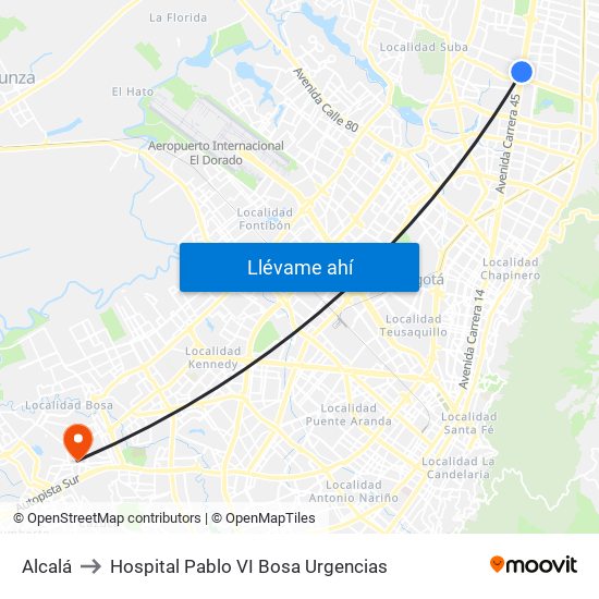 Alcalá to Hospital Pablo VI Bosa Urgencias map