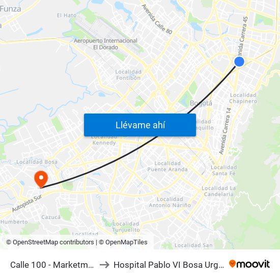 Calle 100 - Marketmedios to Hospital Pablo VI Bosa Urgencias map