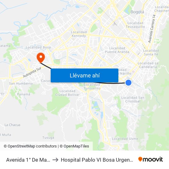Avenida 1° De Mayo to Hospital Pablo VI Bosa Urgencias map
