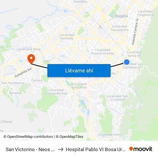 San Victorino - Neos Centro to Hospital Pablo VI Bosa Urgencias map