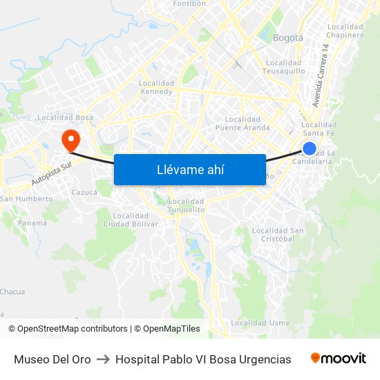 Museo Del Oro to Hospital Pablo VI Bosa Urgencias map
