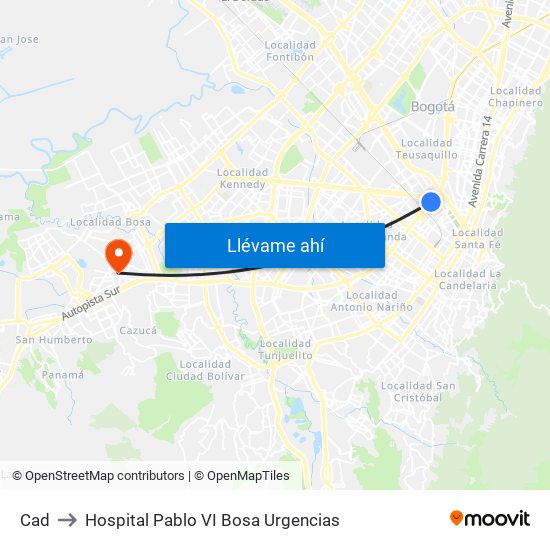 Cad to Hospital Pablo VI Bosa Urgencias map