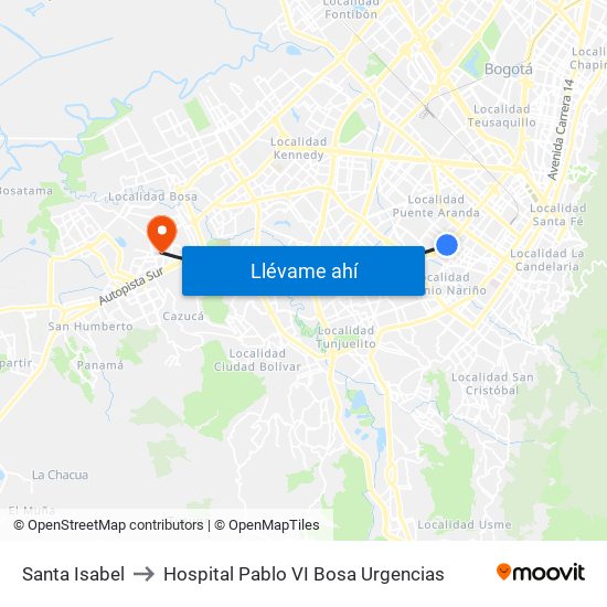 Santa Isabel to Hospital Pablo VI Bosa Urgencias map