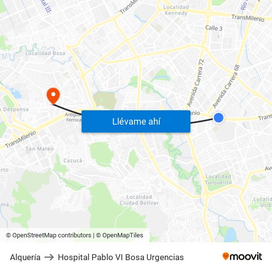 Alquería to Hospital Pablo VI Bosa Urgencias map