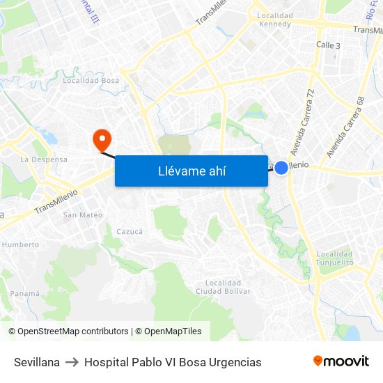 Sevillana to Hospital Pablo VI Bosa Urgencias map