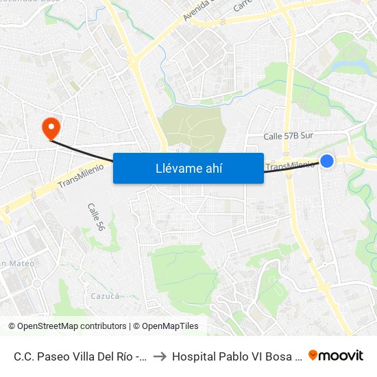 C.C. Paseo Villa Del Río - Madelena to Hospital Pablo VI Bosa Urgencias map
