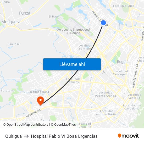 Quirigua to Hospital Pablo VI Bosa Urgencias map