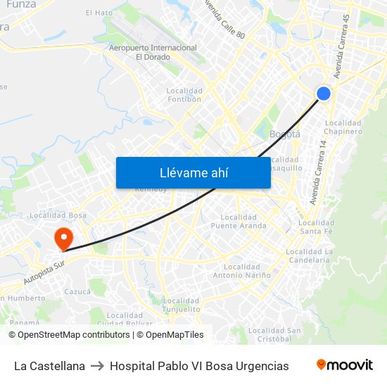 La Castellana to Hospital Pablo VI Bosa Urgencias map