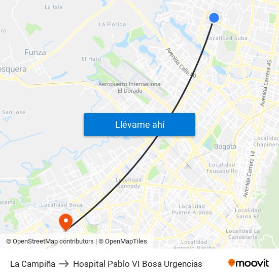 La Campiña to Hospital Pablo VI Bosa Urgencias map