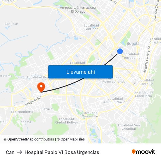 Can to Hospital Pablo VI Bosa Urgencias map