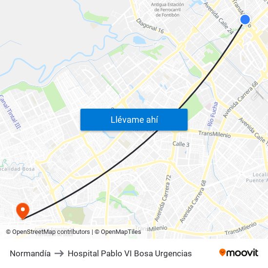 Normandía to Hospital Pablo VI Bosa Urgencias map