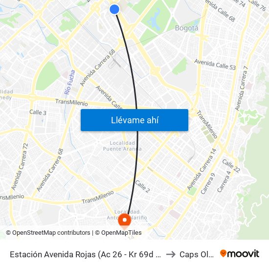 Estación Avenida Rojas (Ac 26 - Kr 69d Bis) (B) to Caps Olaya map