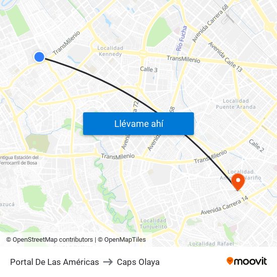 Portal De Las Américas to Caps Olaya map