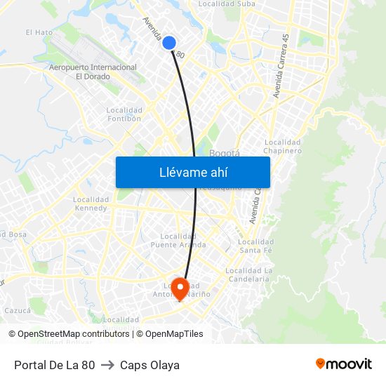 Portal De La 80 to Caps Olaya map