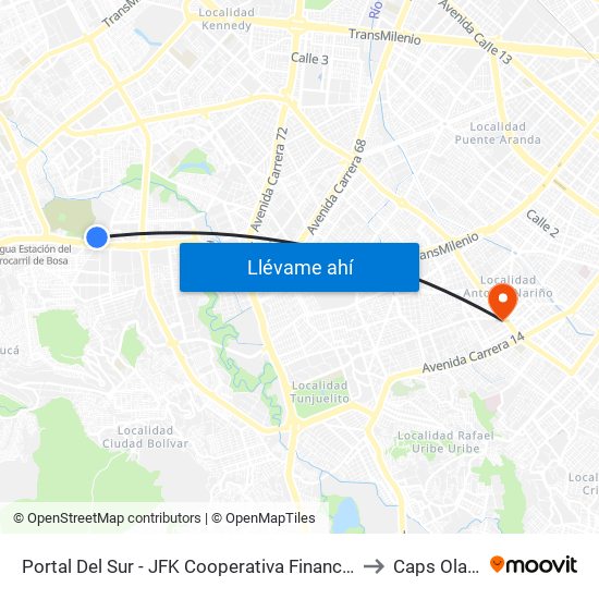 Portal Del Sur - JFK Cooperativa Financiera to Caps Olaya map