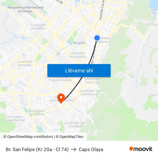 Br. San Felipe (Kr 20a - Cl 74) to Caps Olaya map