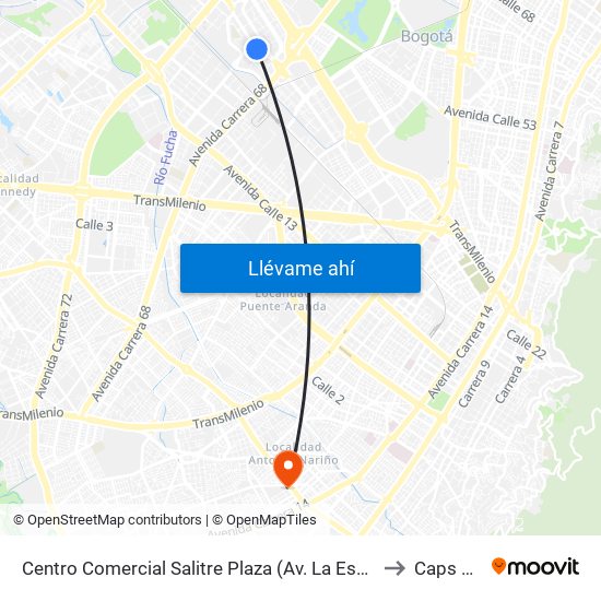 Centro Comercial Salitre Plaza (Av. La Esperanza - Kr 68b) to Caps Olaya map