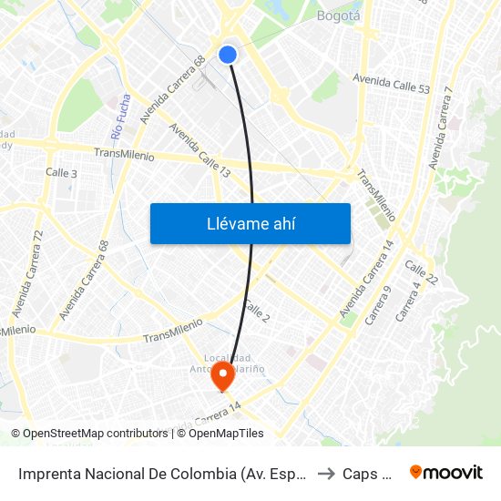 Imprenta Nacional De Colombia (Av. Esperanza - Kr 66) to Caps Olaya map