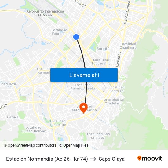 Estación Normandía (Ac 26 - Kr 74) to Caps Olaya map