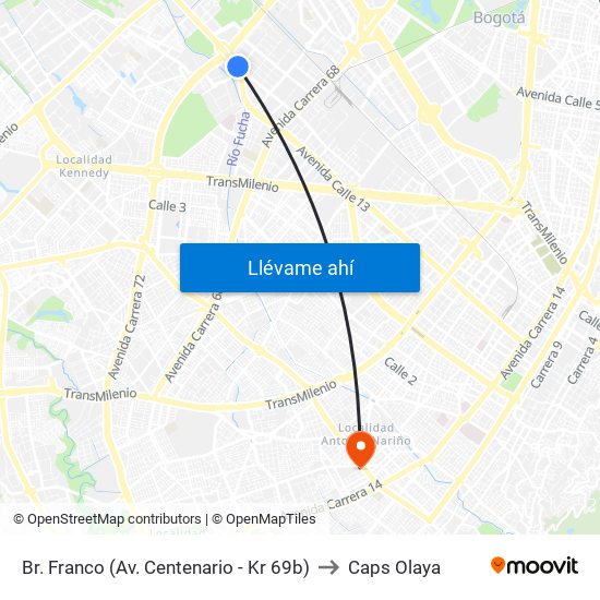 Br. Franco (Av. Centenario - Kr 69b) to Caps Olaya map