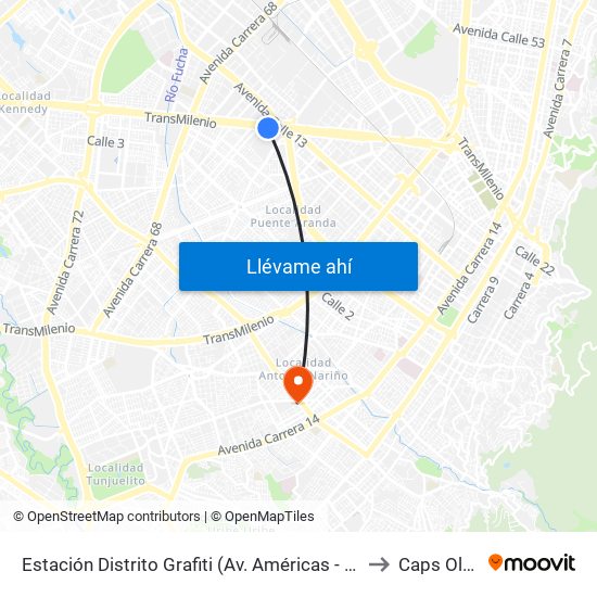 Estación Distrito Grafiti (Av. Américas - Kr 53a) to Caps Olaya map