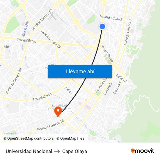 Universidad Nacional to Caps Olaya map