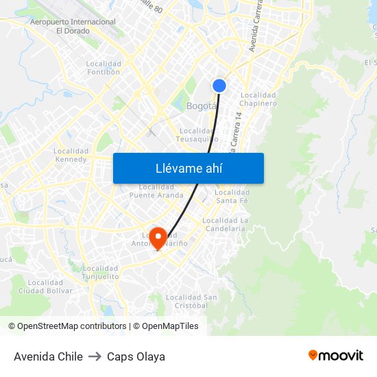 Avenida Chile to Caps Olaya map