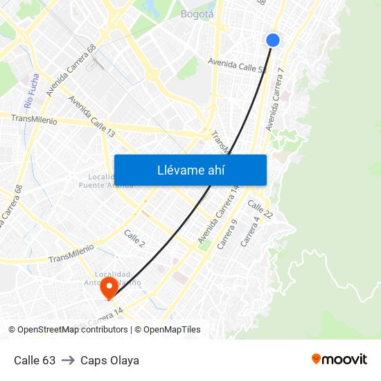 Calle 63 to Caps Olaya map