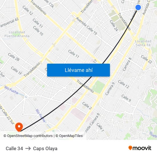 Calle 34 to Caps Olaya map