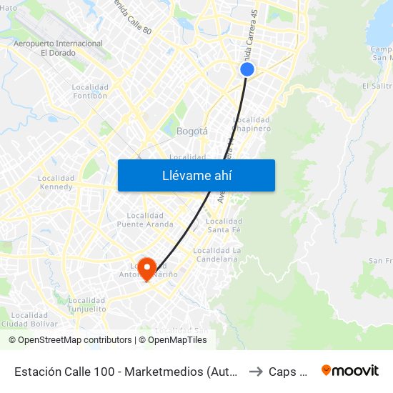 Estación Calle 100 - Marketmedios (Auto Norte - Cl 98) to Caps Olaya map