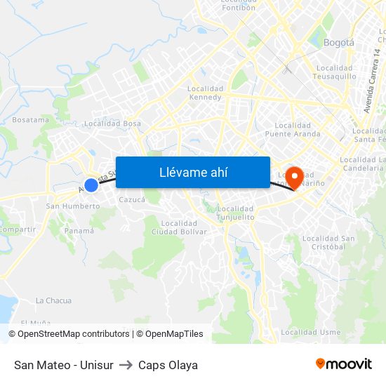 San Mateo - Unisur to Caps Olaya map