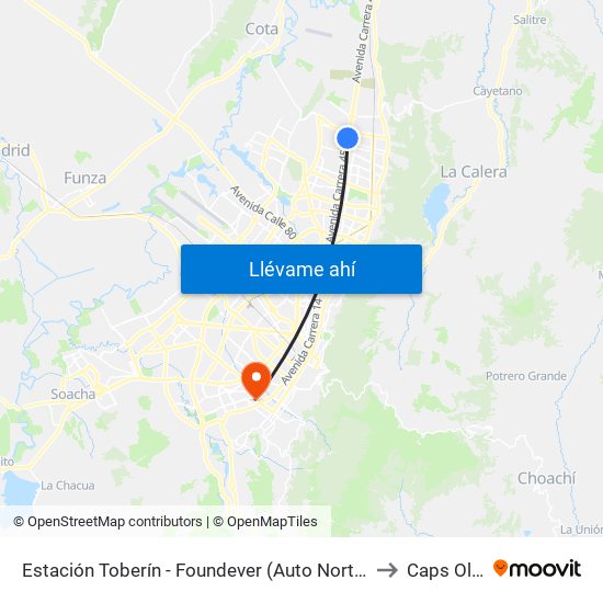 Estación Toberín - Foundever (Auto Norte - Cl 166) to Caps Olaya map