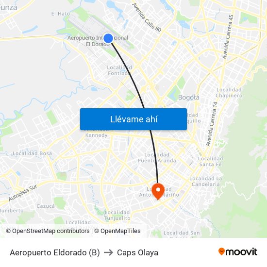 Aeropuerto Eldorado (B) to Caps Olaya map