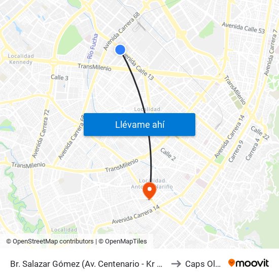 Br. Salazar Gómez (Av. Centenario - Kr 65) (A) to Caps Olaya map