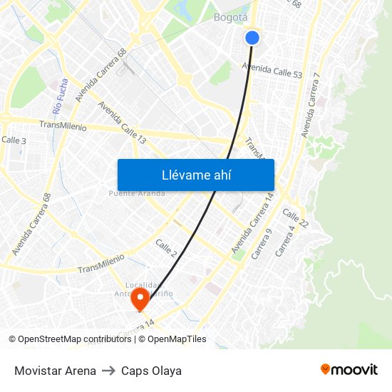 Movistar Arena to Caps Olaya map