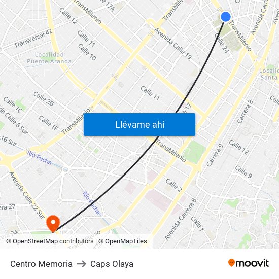 Centro Memoria to Caps Olaya map