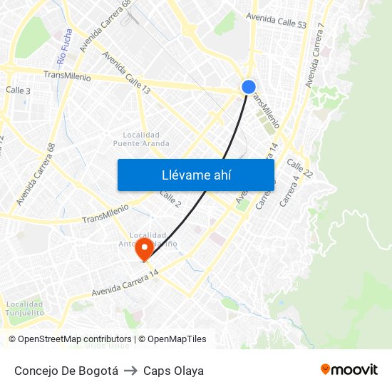 Concejo De Bogotá to Caps Olaya map